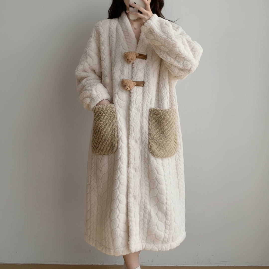 Peignoir à capuche et manches longues pour femme, style hivernal