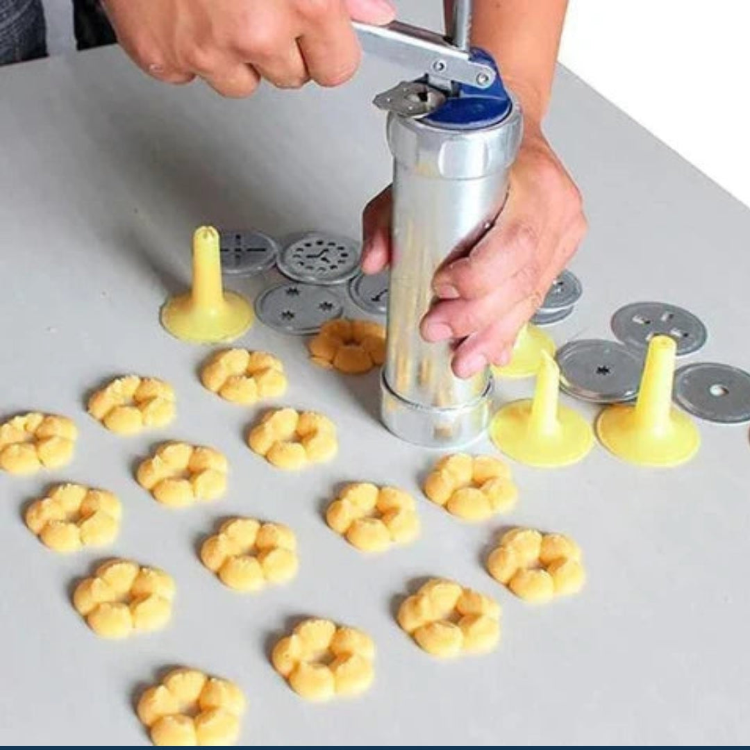 Presse à biscuits en aluminium et à sablés – avec 20 moules et 4 embouts