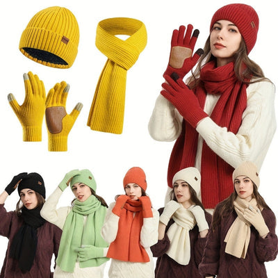 Ensemble d’hiver tricoté 3 pièces – Bonnet, écharpe et gants unisexes chauds et élégants