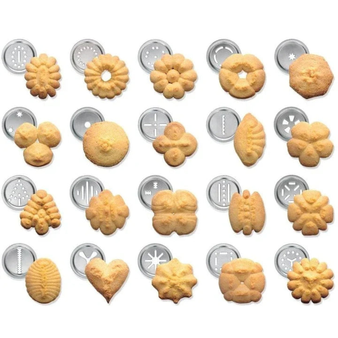 Presse à biscuits en aluminium et à sablés – avec 20 moules et 4 embouts