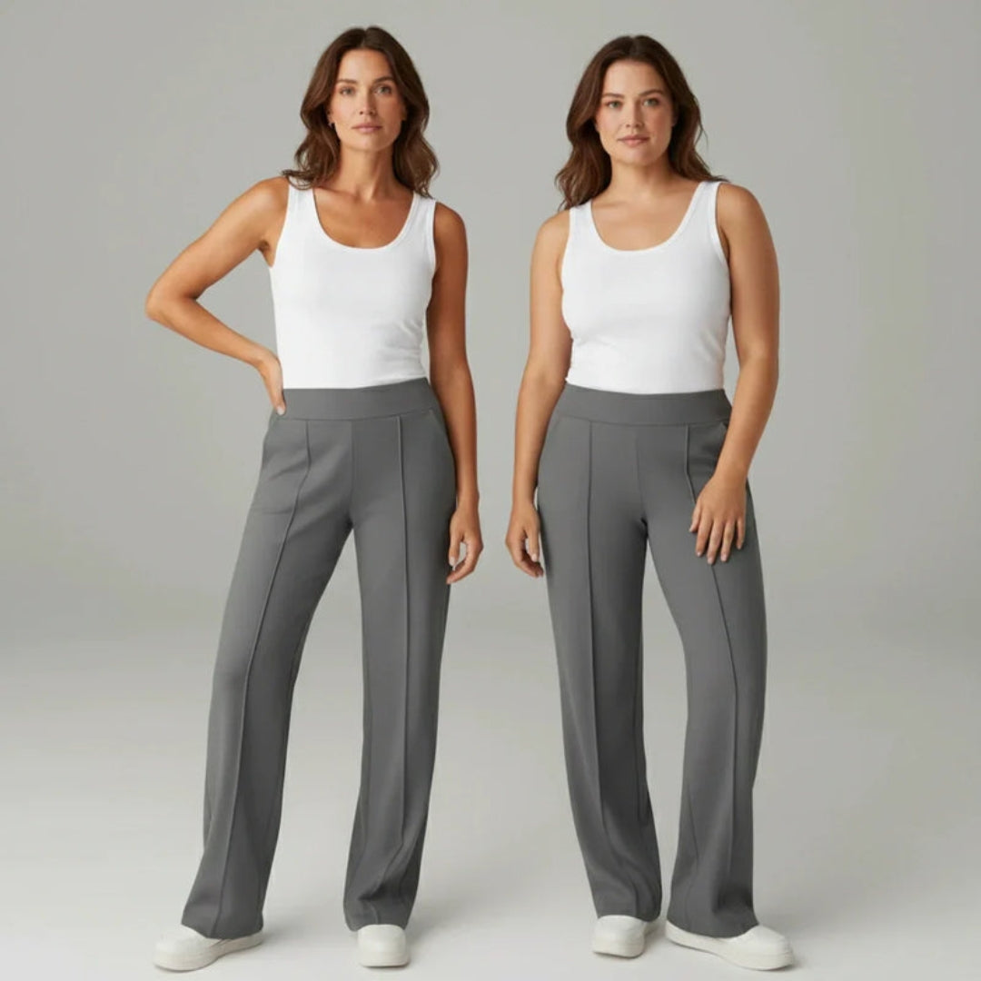 Pantalon Stretch Taille Haute Femme – Coupe Large Confort & Élégance