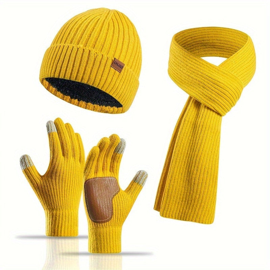 Ensemble d’hiver tricoté 3 pièces – Bonnet, écharpe et gants unisexes chauds et élégants
