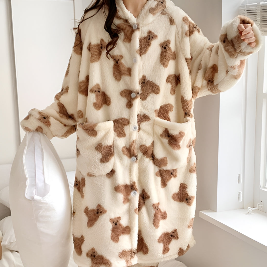 Peignoir à capuche et manches longues pour femme, style hivernal