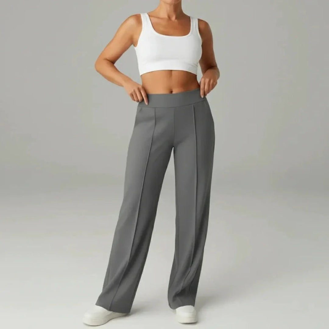 Pantalon Stretch Taille Haute Femme – Coupe Large Confort & Élégance