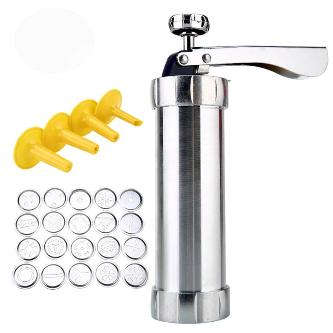 Presse à biscuits en aluminium et à sablés – avec 20 moules et 4 embouts