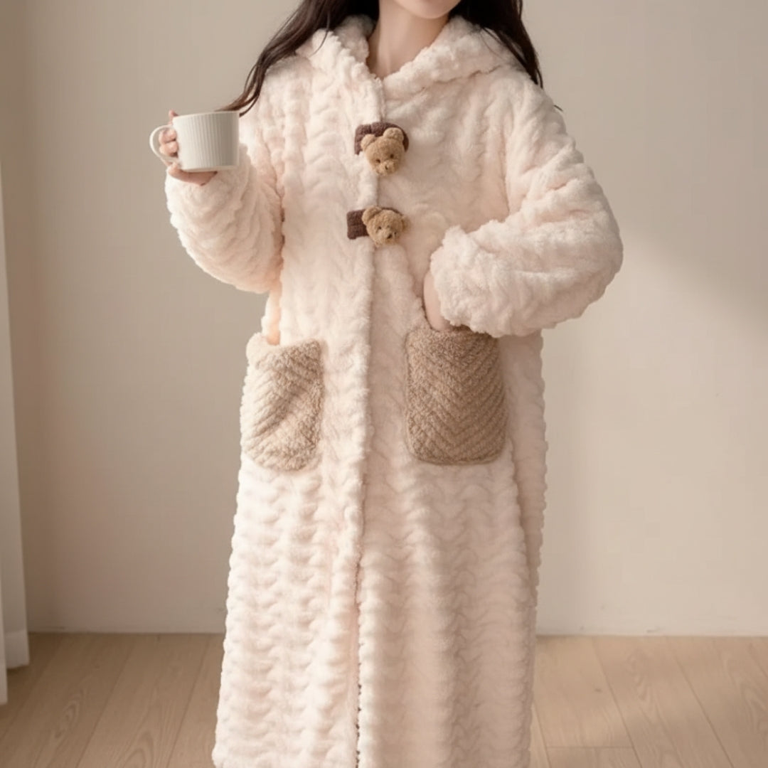Peignoir à capuche et manches longues pour femme, style hivernal
