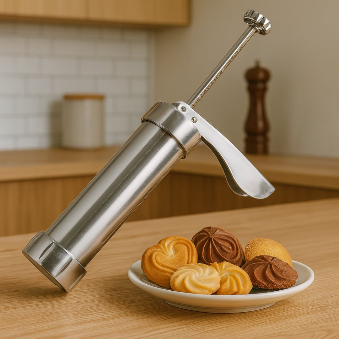 Presse à biscuits en aluminium et à sablés – avec 20 moules et 4 embouts