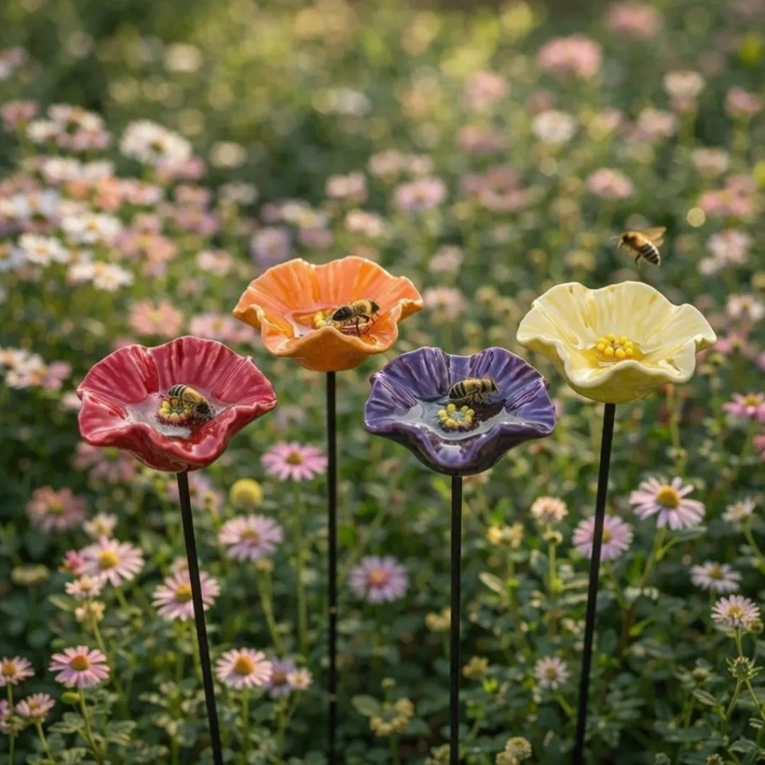 Fleurs Abeilles en Céramique – Abreuvoirs Décoratifs Résistants aux Intempéries