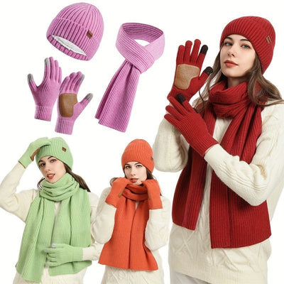 Ensemble d’hiver tricoté 3 pièces – Bonnet, écharpe et gants unisexes chauds et élégants