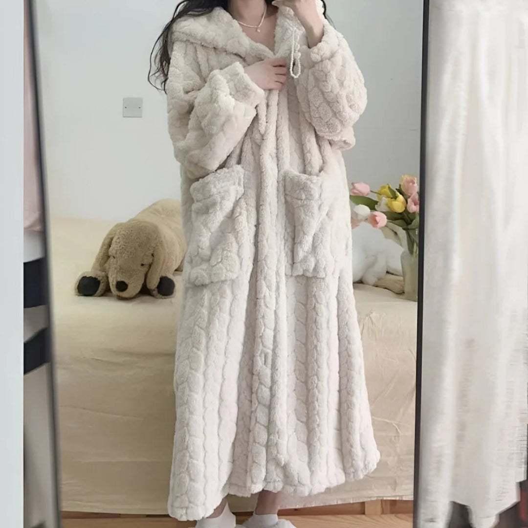 Peignoir à capuche et manches longues pour femme, style hivernal