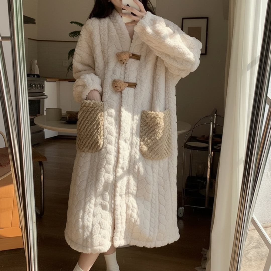 Peignoir à capuche et manches longues pour femme, style hivernal