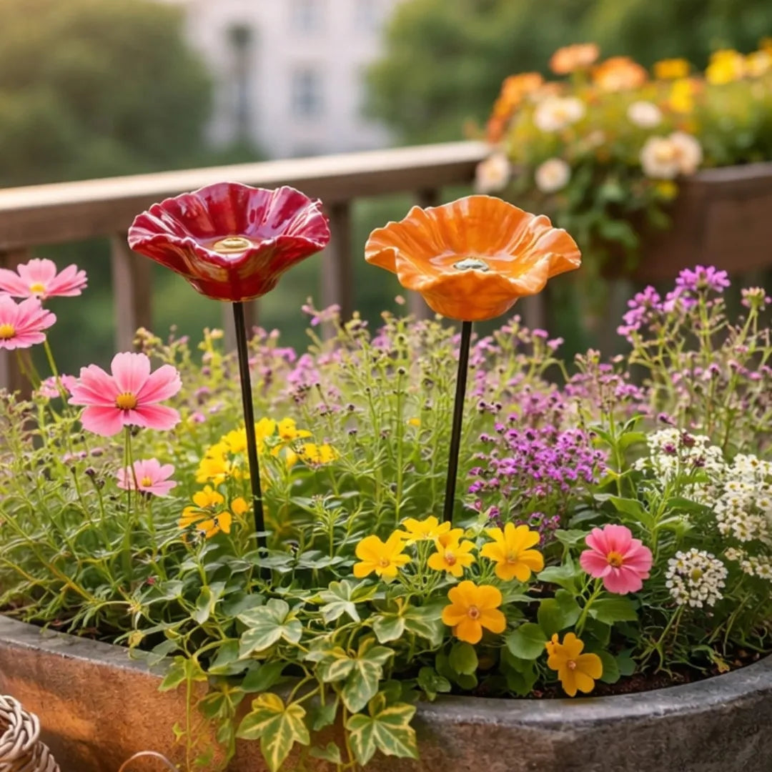Fleurs Abeilles en Céramique – Abreuvoirs Décoratifs Résistants aux Intempéries
