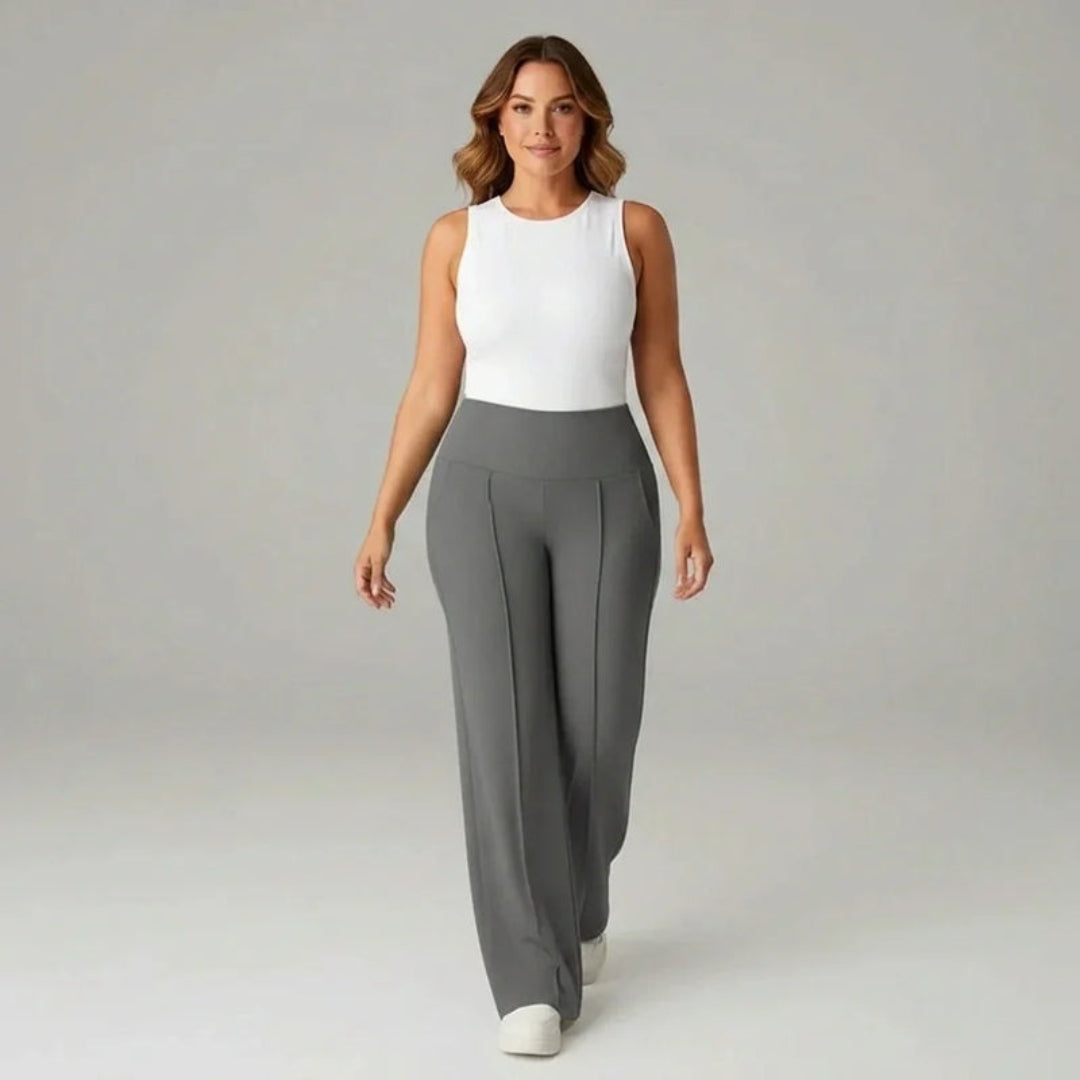 Pantalon Stretch Taille Haute Femme – Coupe Large Confort & Élégance