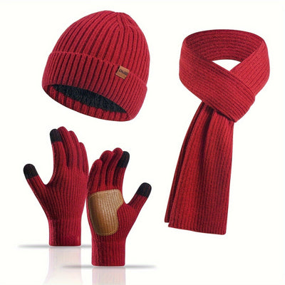 Ensemble d’hiver tricoté 3 pièces – Bonnet, écharpe et gants unisexes chauds et élégants