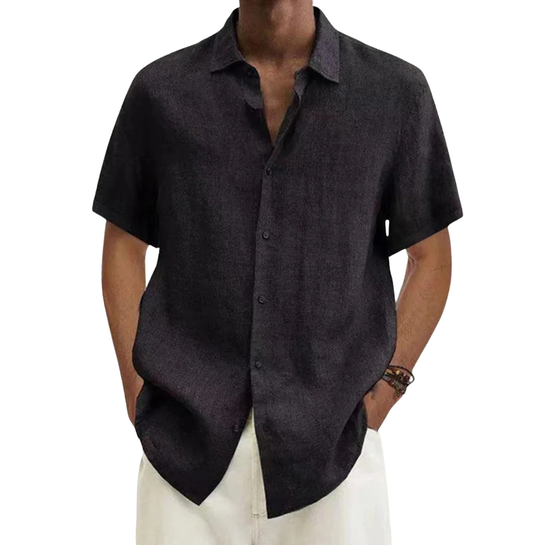 Chemise homme à manches courtes en coton et lin