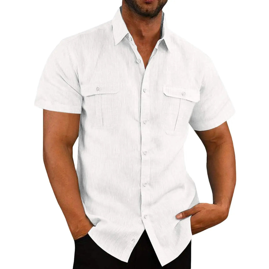 Chemise homme manches courtes avec col Kent et poches poitrine