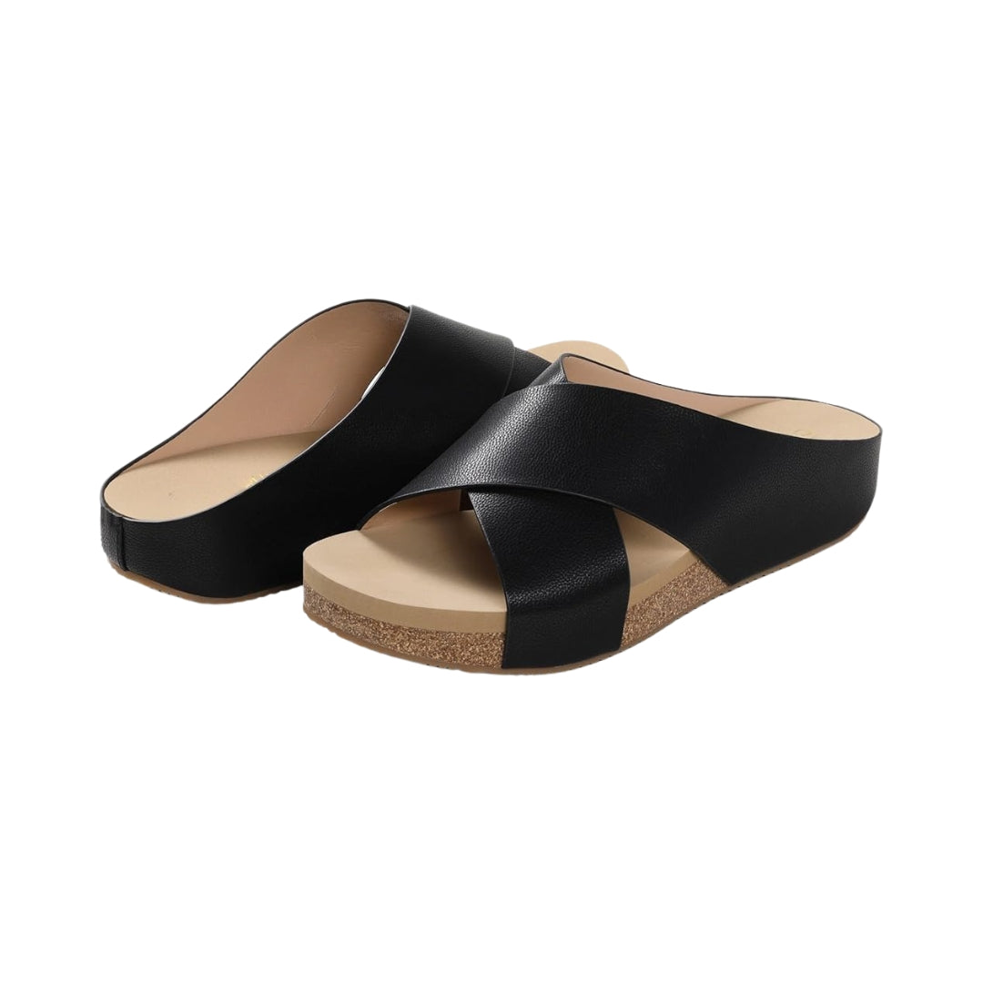 Sandales plates à plateforme croisée pour femmes, avec design à enfiler, avec semelle en liège