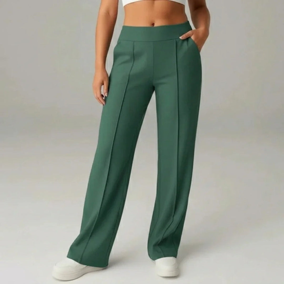 Pantalon Stretch Taille Haute Femme – Coupe Large Confort & Élégance