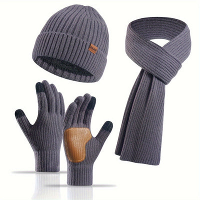 Ensemble d’hiver tricoté 3 pièces – Bonnet, écharpe et gants unisexes chauds et élégants
