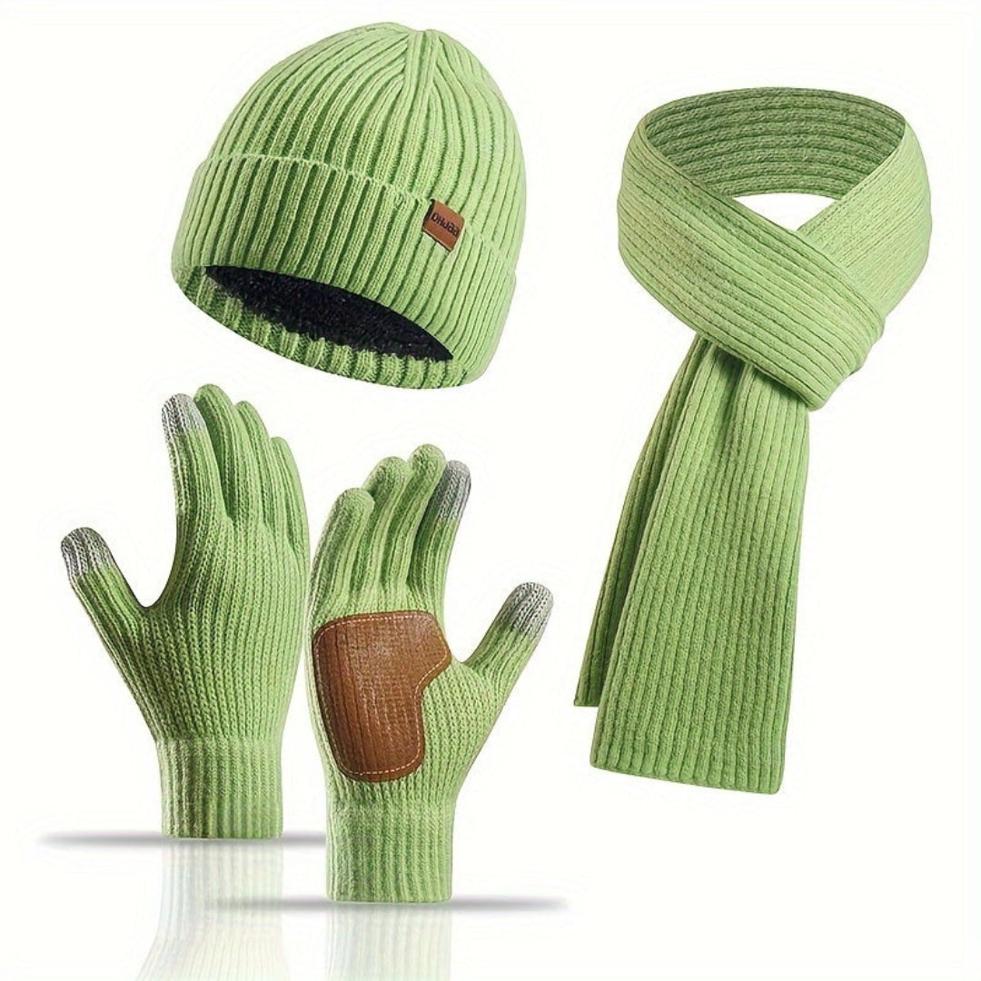 Ensemble d’hiver tricoté 3 pièces – Bonnet, écharpe et gants unisexes chauds et élégants