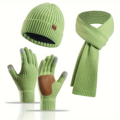 Ensemble d’hiver tricoté 3 pièces – Bonnet, écharpe et gants unisexes chauds et élégants