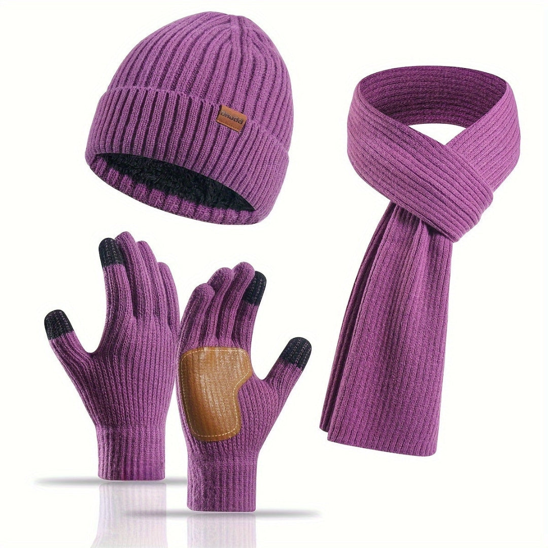 Ensemble d’hiver tricoté 3 pièces – Bonnet, écharpe et gants unisexes chauds et élégants