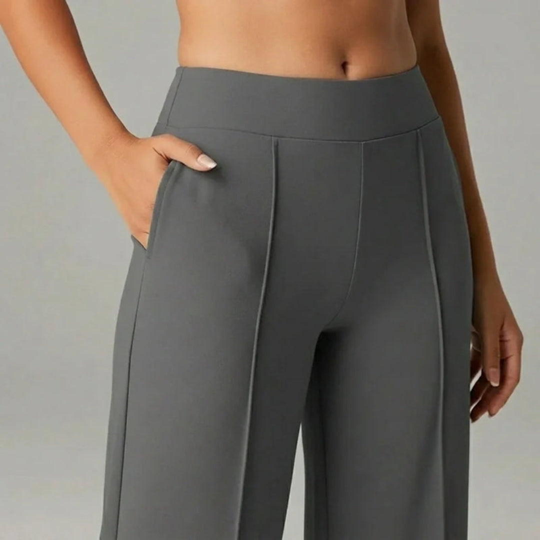 Pantalon Stretch Taille Haute Femme – Coupe Large Confort & Élégance
