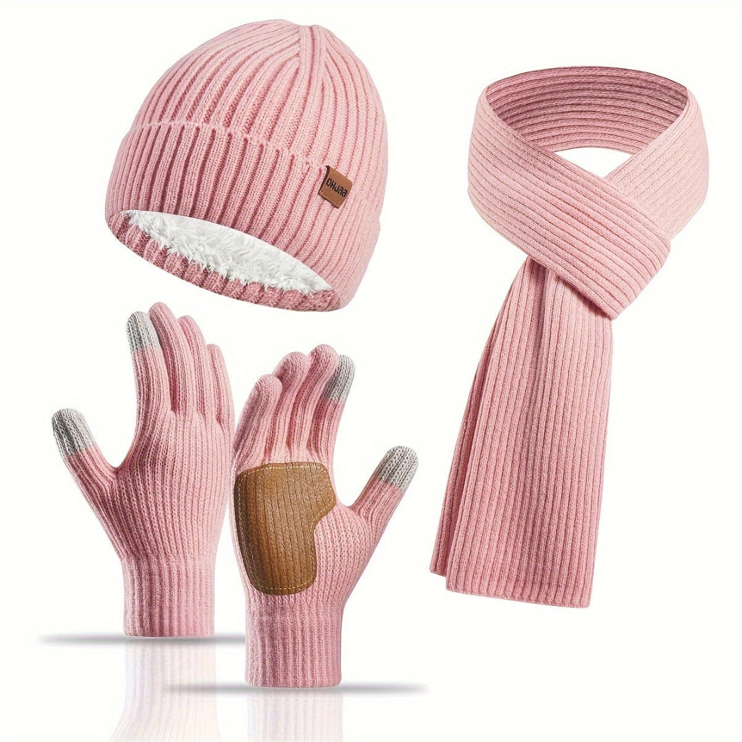 Ensemble d’hiver tricoté 3 pièces – Bonnet, écharpe et gants unisexes chauds et élégants
