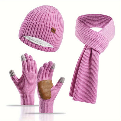 Ensemble d’hiver tricoté 3 pièces – Bonnet, écharpe et gants unisexes chauds et élégants