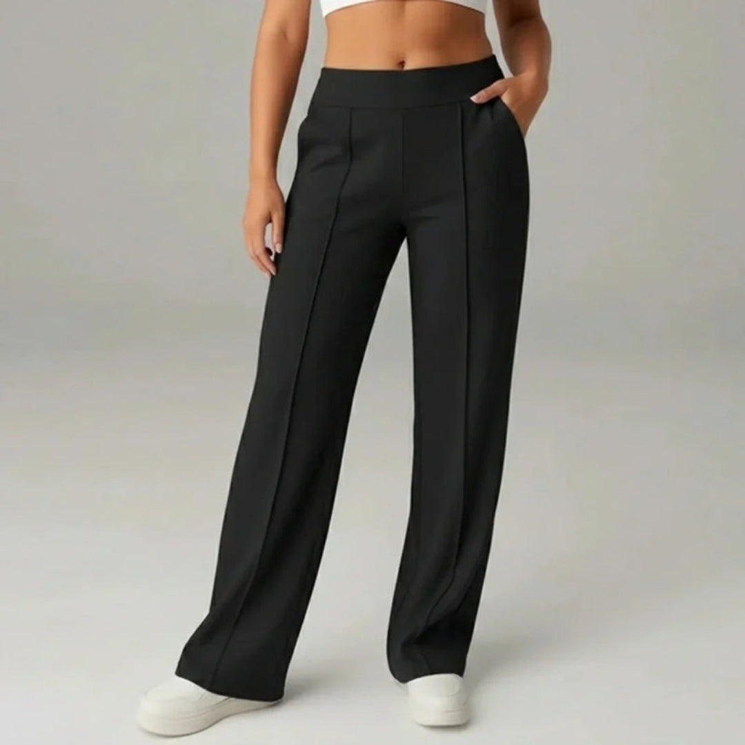Pantalon Stretch Taille Haute Femme – Coupe Large Confort & Élégance