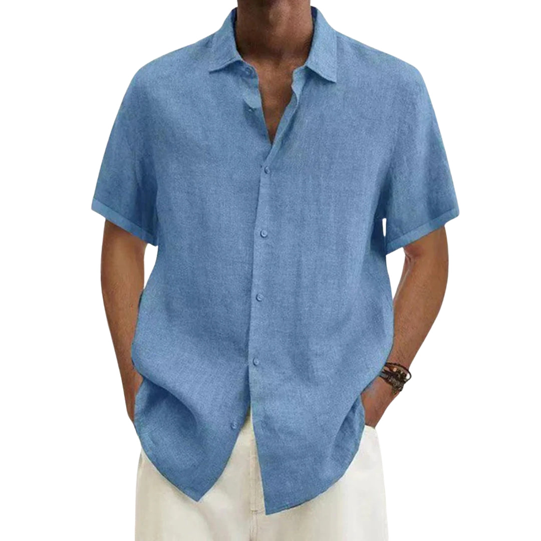 Chemise homme à manches courtes en coton et lin