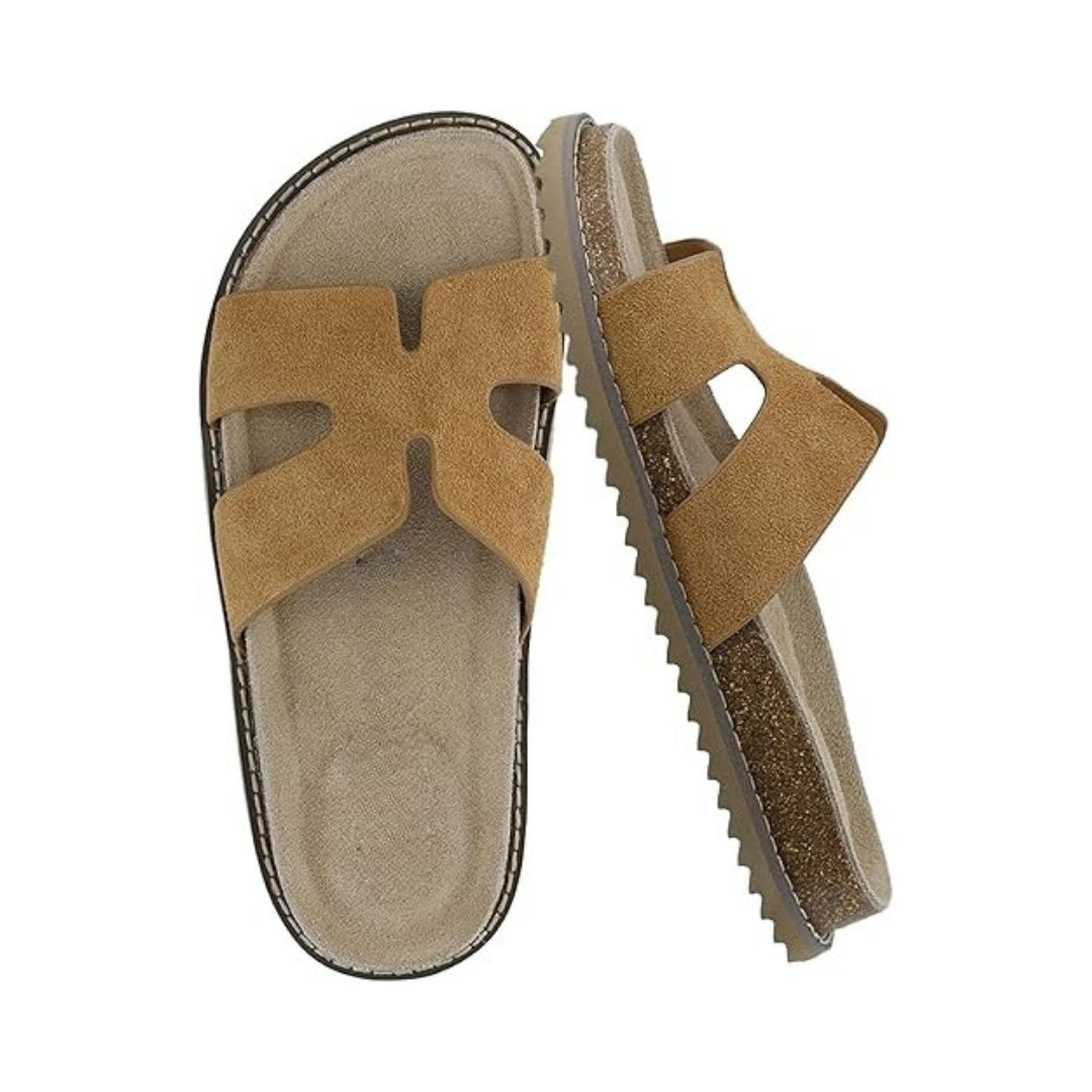 Sandales à enfiler en cuir véritable pour femmes avec semelle en liège