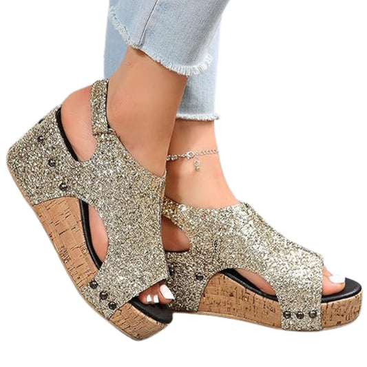 Sandales compensées à bride pour femmes, alliant élégance estivale et confort surélevé