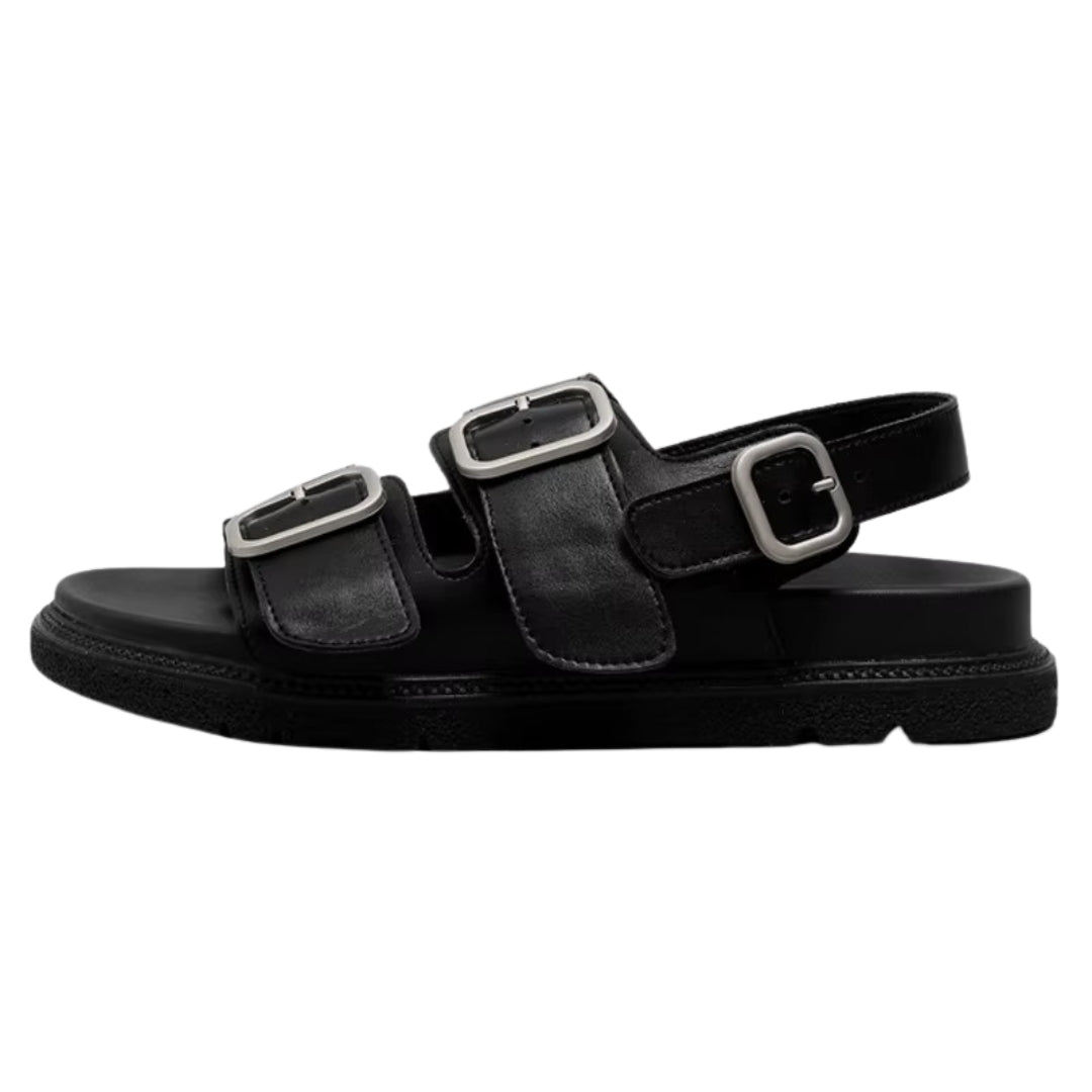 Sandales pour femmes en cuir véritable avec boucle