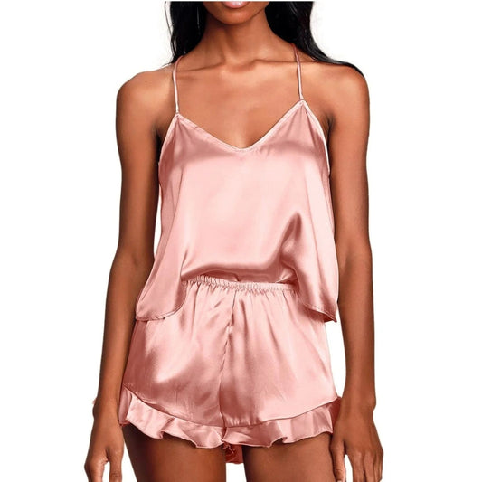 Ensemble pyjama 2 pièces en satin pour femme – Élégance soyeuse & confort absolu