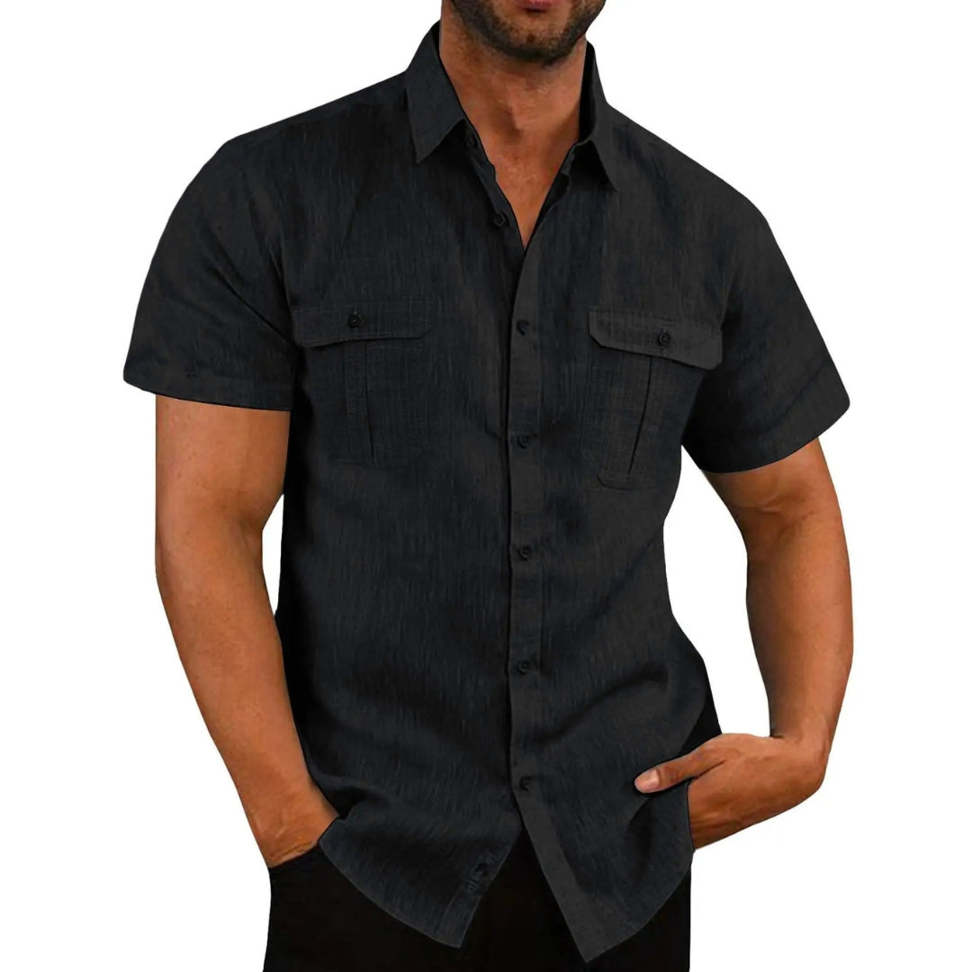Chemise homme manches courtes avec col Kent et poches poitrine
