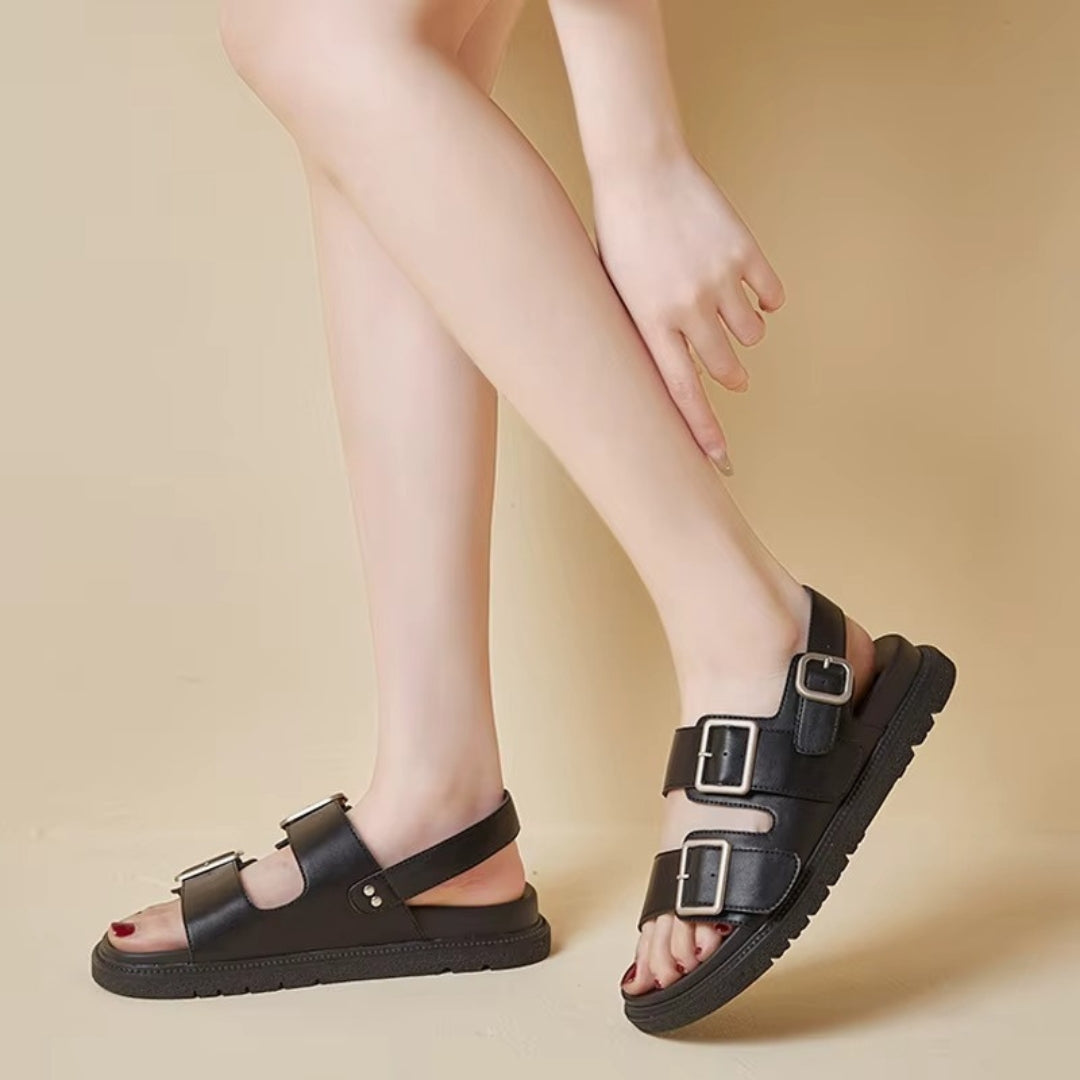 Sandales pour femmes en cuir véritable avec boucle