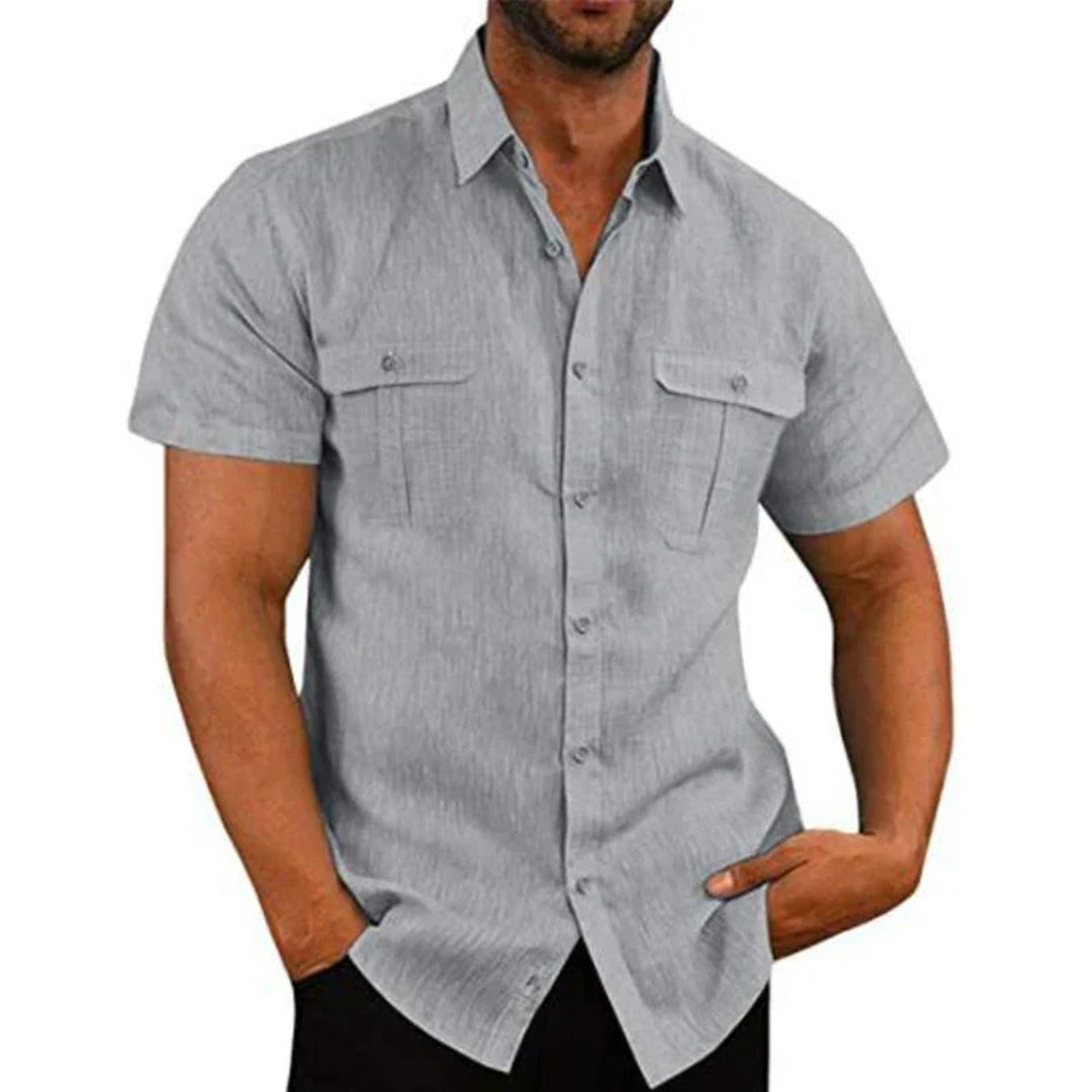Chemise homme manches courtes avec col Kent et poches poitrine