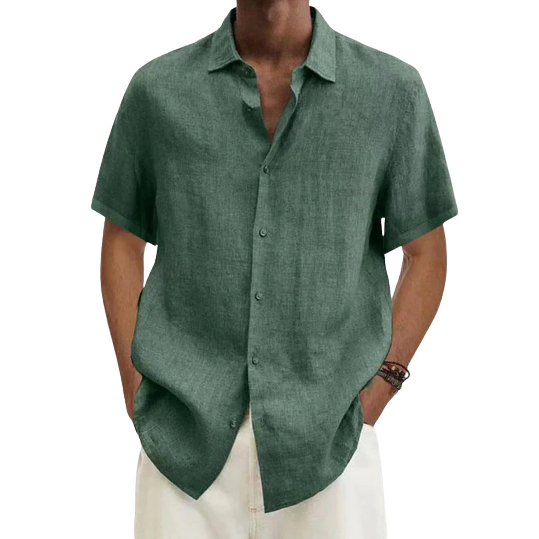 Chemise homme à manches courtes en coton et lin