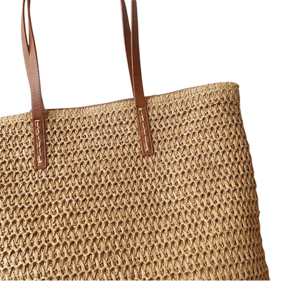 Sac panier tressé avec poignées en cuir – Élégance naturelle et praticité estivale