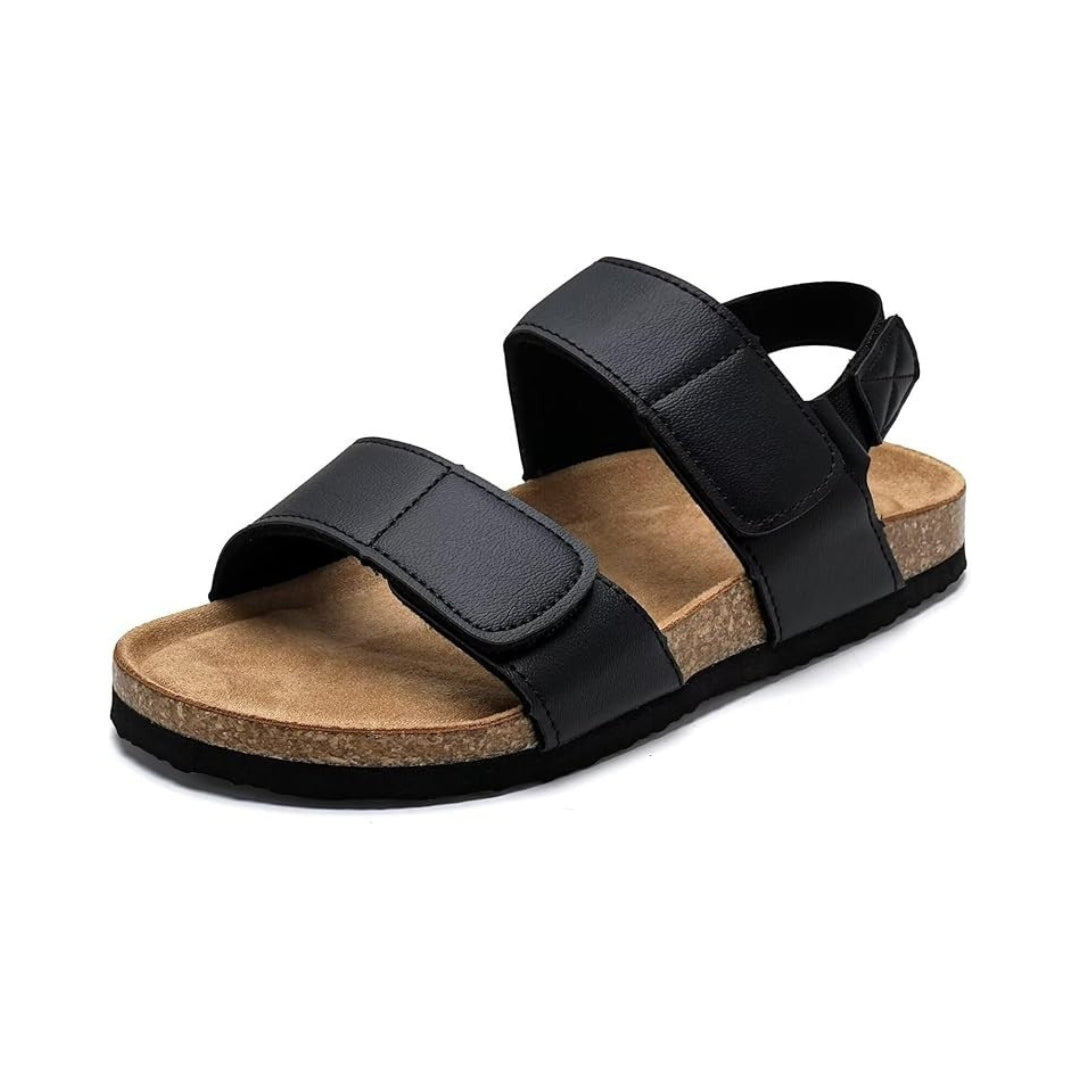 Sandales plates en liège avec soutien ergonomique et finitions pailletées