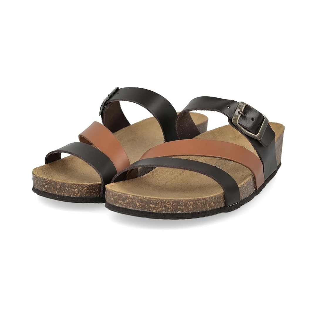 Sandales en cuir avec boucle à bout ouvert, dotées d'une semelle anatomique et d'un confort bio