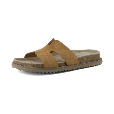 Sandales à enfiler en cuir véritable pour femmes avec semelle en liège