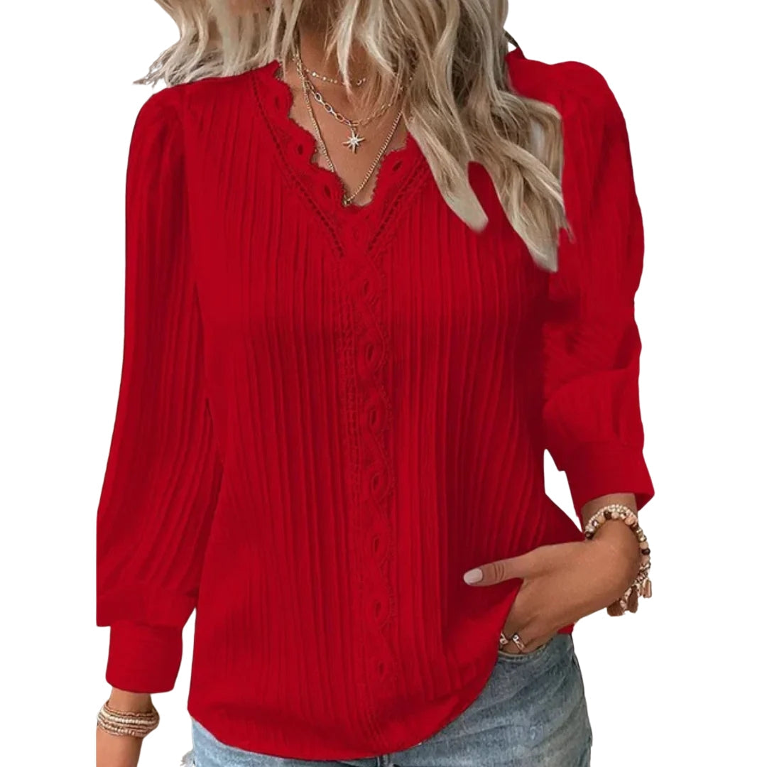 Chemisier femme élégant à col V et manches longues