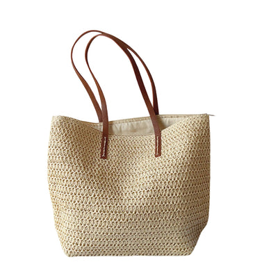 Sac panier tressé avec poignées en cuir – Élégance naturelle et praticité estivale