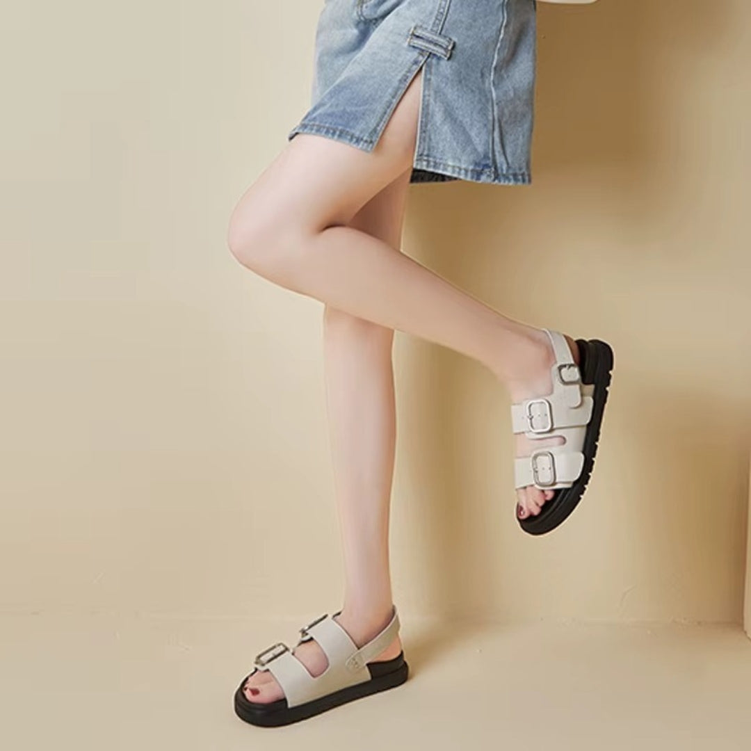 Sandales pour femmes en cuir véritable avec boucle