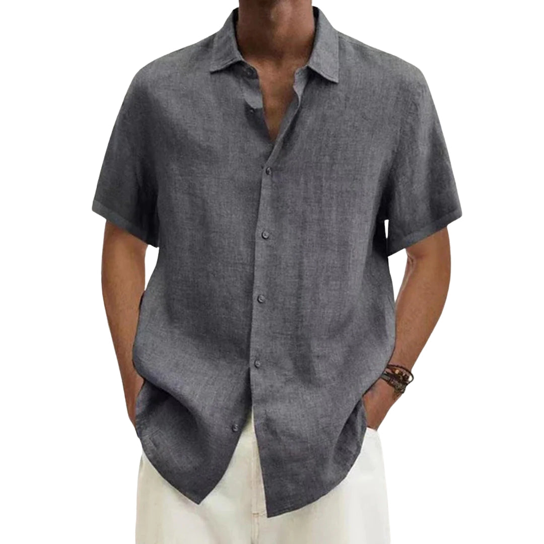 Chemise homme à manches courtes en coton et lin