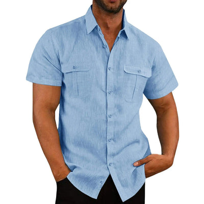 Chemise homme manches courtes avec col Kent et poches poitrine