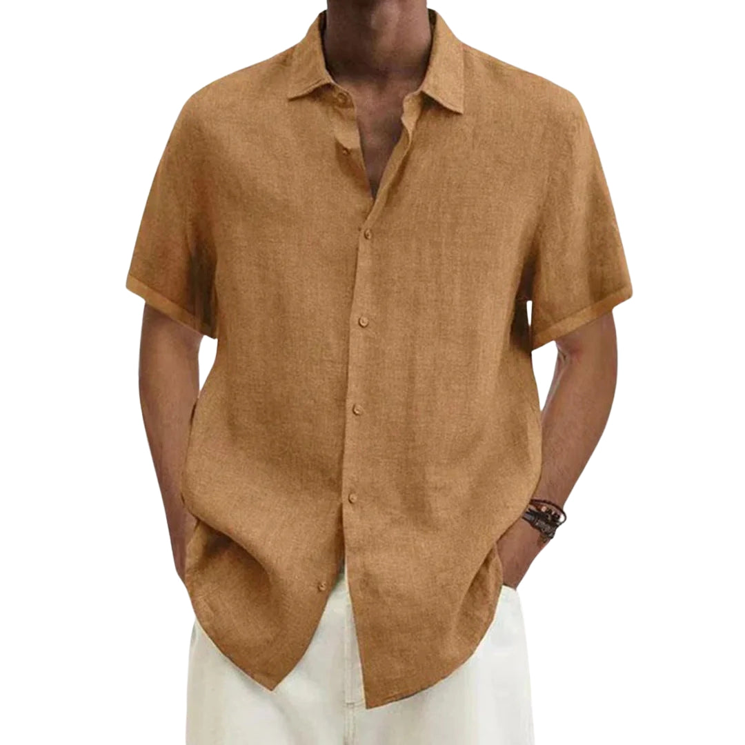 Chemise homme à manches courtes en coton et lin