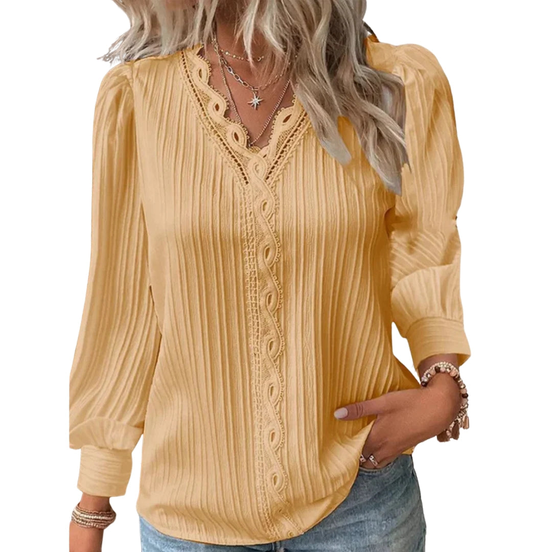 Chemisier femme élégant à col V et manches longues